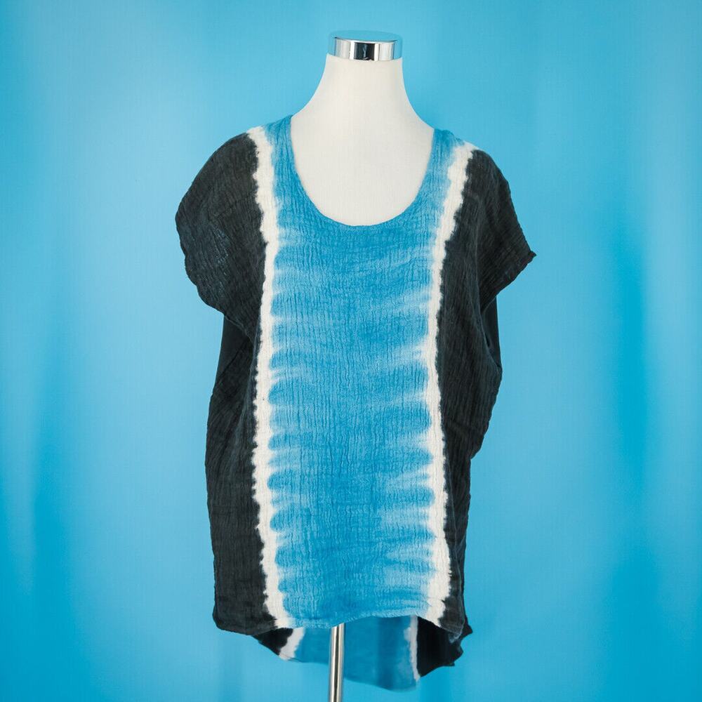 Stark X Anthropologie Size Medium M Blue Tie Dye Linen Tunic Top